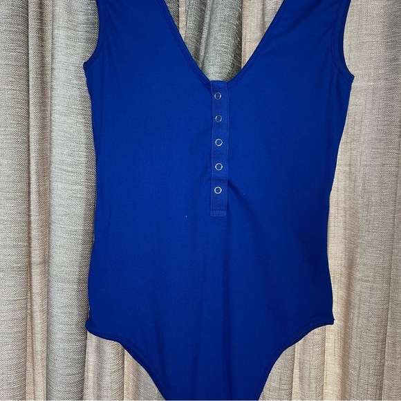 Free People Take Me Out Ribbed Henley Bodysuit in Blue Size Medium - Picture 7 of 14